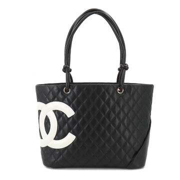 CHANEL Cambon Line Large Tote Bag Leather Black White A25169