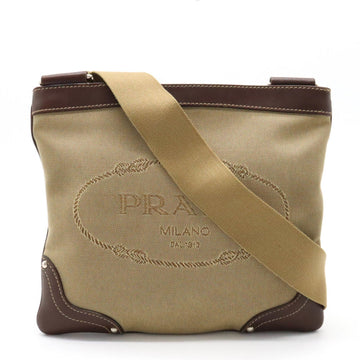 PRADA Jacquard Shoulder Bag Pochette Canvas Leather CORDA Khaki Beige MORO Dark Brown BT0537