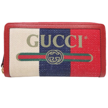 GUCCI Printed Zip Around Wallet 524790 Long Canvas x Leather Red Blue White 180246
