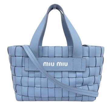 Miu Miu miumiu Mew leather INTRECCIO tote bag blue