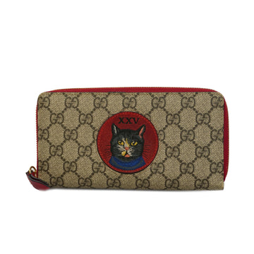 GUCCIAuth  Mystic Cat 499382 Gold Hardware Women's GG Supreme,Leather Wallet
