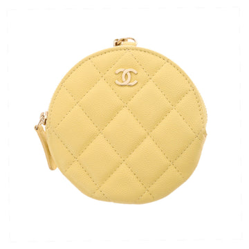 Chanel zip coin purse bag charm yellow AP2083 ladies caviar skin case