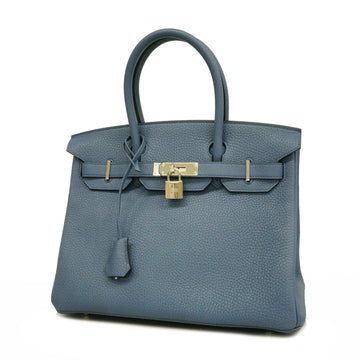 Hermes Birkin Birkin 30 X Engraved Birkin 30 X Engraved Women's Leather Handbag Blue Agate