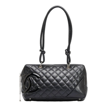 CHANEL cambon handbag black leather ladies