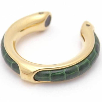 HERMES Scarf Ring Metal/Leather Gold/Green Women's