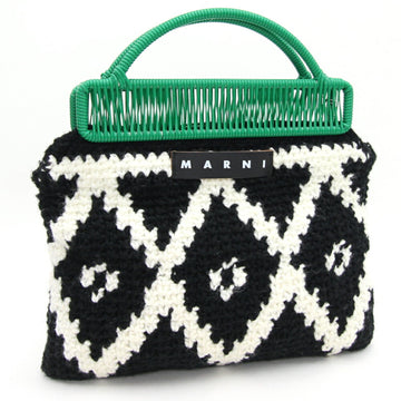 Marni Handbag BO MH000 Black White Green Wool PVC Ladies MARNI