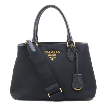 PRADA Handbag Crossbody Shoulder Bag Nylon/Leather Black Gold Ladies