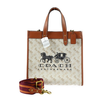 COACH Field Tote with Horse and Carriage Bag C8461 PVC Leather Beige Brown Gold Hardware 2WAY Shoulder