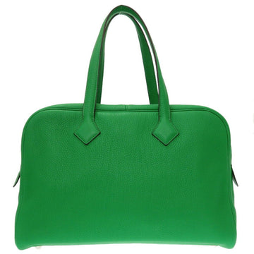 Hermes Victoria 35 Taurillon Clemence Bamboo X Engraved (Made in 2016) Handbag Bag Green 0063 HERMES