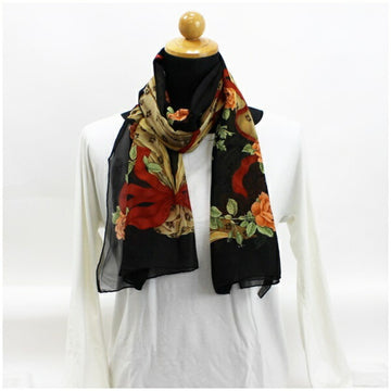 SALVATORE FERRAGAMO rectangle silk scarf muffler stole black  ladies paper ribbon pattern