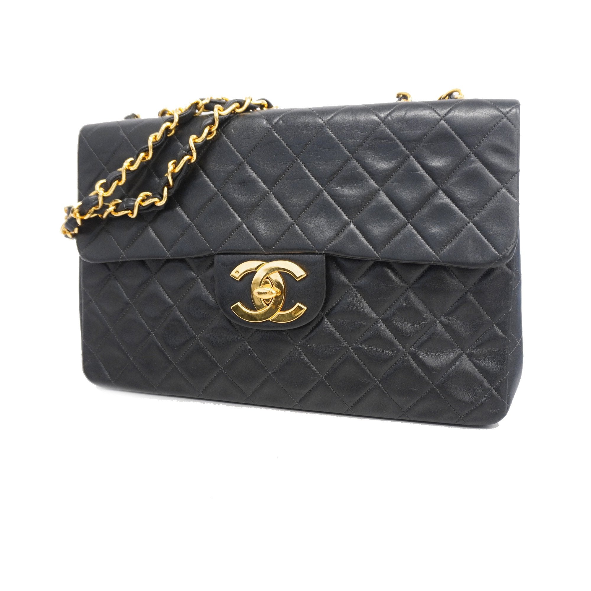 CHANEL Matelasse Chain Shoulder Bag Leather Black Vintage Purse 90204279