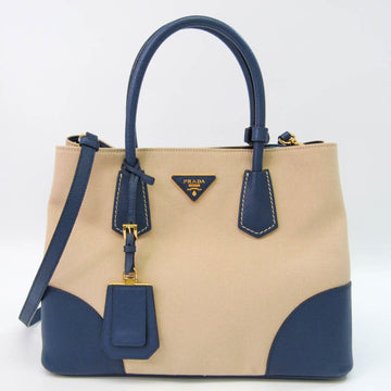 PRADA Saffiano Double Bag BN2775 Women's Canvas,Leather Handbag,Shoulder Bag Beige,Blue