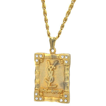 YVES SAINT LAURENT Necklace Gold GP YSL Rhinestone Jewelry Stone Square Long Chain Ladies Plated