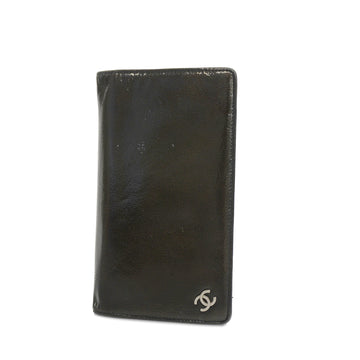 CHANELAuth  Bifold Long Wallet Enamel Silver Hardware Women's Long Wallet Black