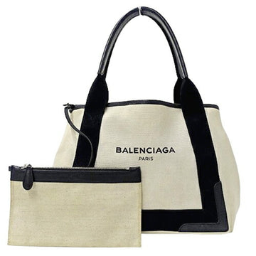 BALENCIAGA Bag Women's Brand Tote Handbag Canvas Navy Cabas S White Black 339933 With Pouch