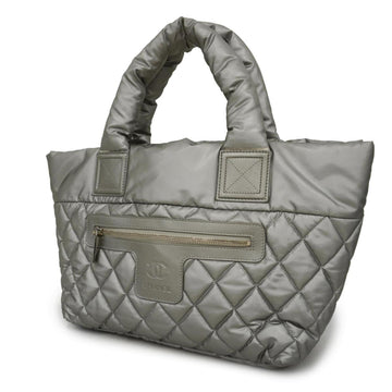 CHANEL Tote Bag Coco Cocoon Nylon Light Gray Silver Hardware Women's