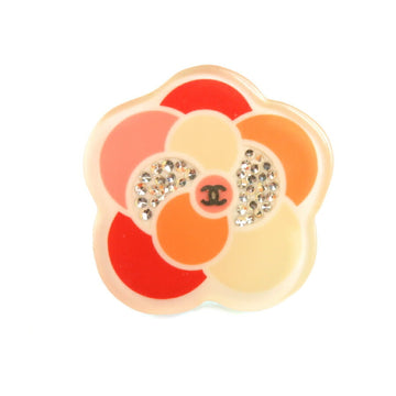 CHANEL Brooch Pin Badge Camellia Plastic White x Orange Ladies