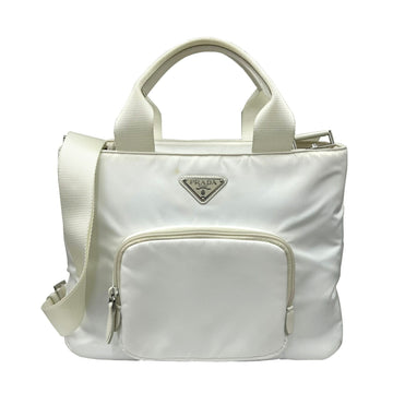 PRADA padded nylon 2WAY tote bag white 1BG354 shoulder handbag ladies' men's