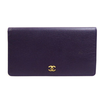 CHANEL bi-fold long wallet coco mark leather purple ladies