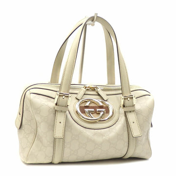 Gucci Handbag Shima Women's Ivory Leather 170009 Mini Boston Interlocking G