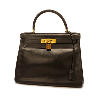 Hermes Kelly Kelly 28 ??? G Stamp Women's Box Calf Leather Handbag Black
