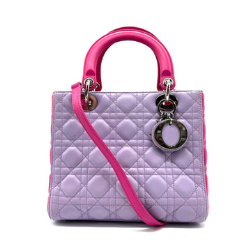 CHRISTIAN DIOR Handbag Shoulder Bag Lady Lambskin Hot Pink x Light Purple Ladies