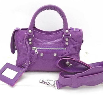 BALENCIAGA handbag shoulder bag mini city leather purple silver ladies