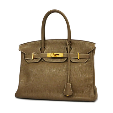 HERMESAuth  Birkin 30 L Stamp Women's Taurillon Clemence Leather Handbag Etoupe