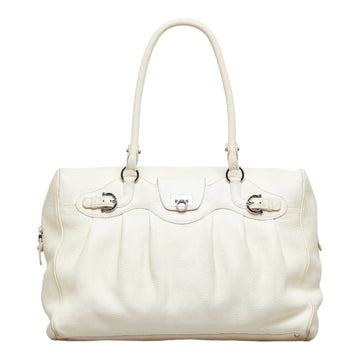 SALVATORE FERRAGAMO Gancini Handbag Tote Bag AB216879 Beige Cream Leather Ladies