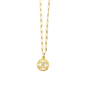 Chanel round type rhinestone here mark necklace gold 1982 vintage accessories Vintage Necklace