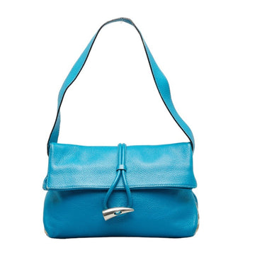 BURBERRY Nova Check Toggle Button Handbag One Shoulder Bag Blue Silver Leather PVC Women's
