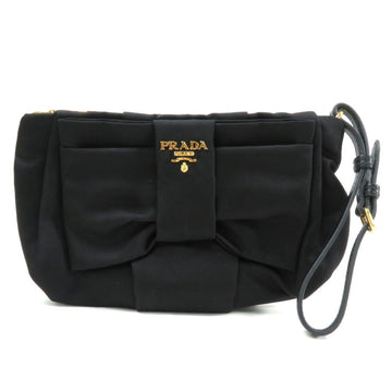 Prada Pouch Black x Gold Nylon Leather Metal Material Multi Case Women's 1N1422