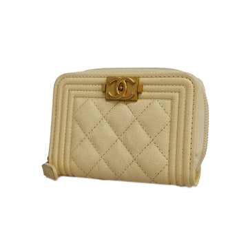 CHANELAuth  Boy  Coin Purse Women's Caviar Leather Ivory