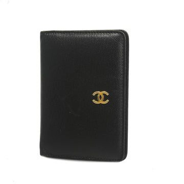 CHANELAuth  Business Card Holder Gold Metal Fittings Leather Business Card Case