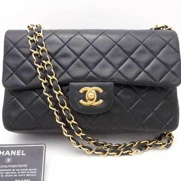 CHANEL Shoulder Bag Matelasse Double Flap Leather/Metal Black x Gold Women's