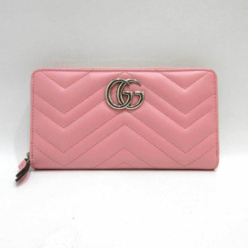 GUCCI Wallet GG Marmont Long Round Zipper Pink Silver Hardware Women's Quilted Leather 443123