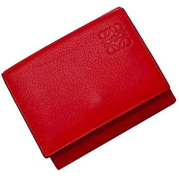 LOEWE trifold wallet red linen anagram leather grain