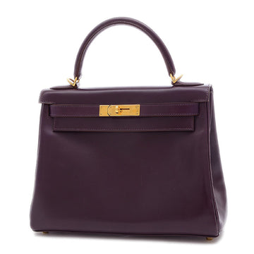 Hermes Kelly 28 Box Calf Leather Handbag Shoulder Bag Raisin