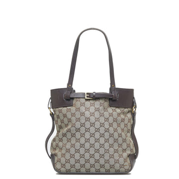 GUCCI GG Canvas Handbag 107757 Beige Brown Leather Ladies