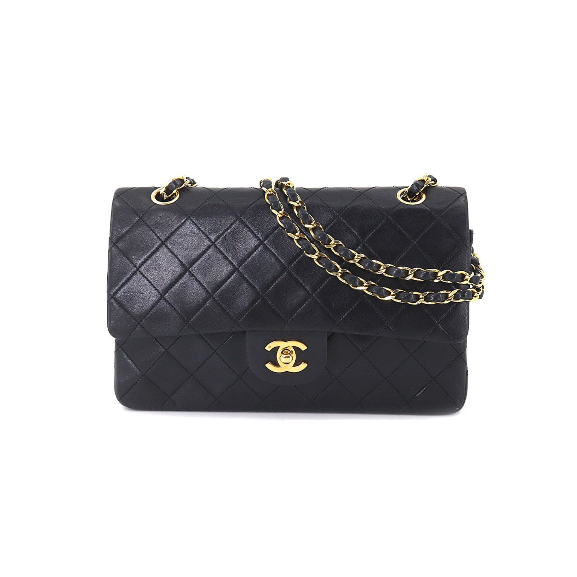 Chanel matelasse 25 chain shoulder bag leather black A01112 gold metal
