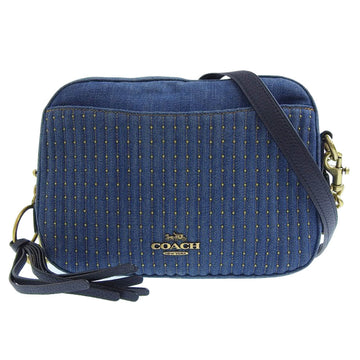 COACH denim quilted studs shoulder bag blue 53622