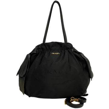 PRADA logo metal fittings leather genuine nylon 2way handbag mini tote bag shoulder black