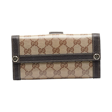 GUCCI GG Crystal Long Wallet Double 231839 Beige Brown PVC Leather Women's