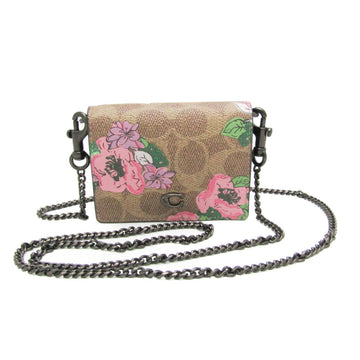 COACH Signature Floral Pattern L1983 Women's Leather,PVC Card Wallet Beige,Brown,Multi-color