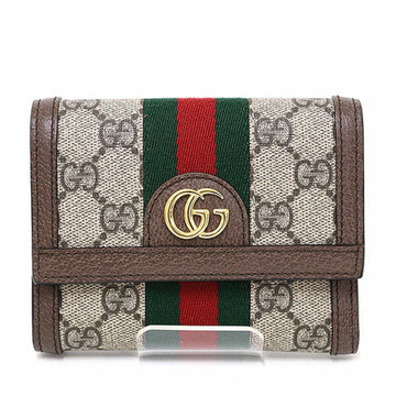 GUCCI Ophidia GG Supreme Web Stripe Double G Trifold Wallet