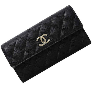 CHANEL Bifold Long Wallet Black Gold Matelasse 2023 Cruise Collection AP3133 Leather GP Caviar Skin Random  Flap Cocomark Quilted Women's