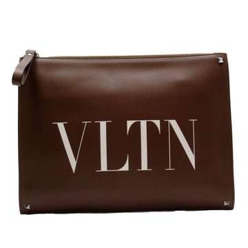 VALENTINO GARAVANI Garavani clutch bag brown leather x studs