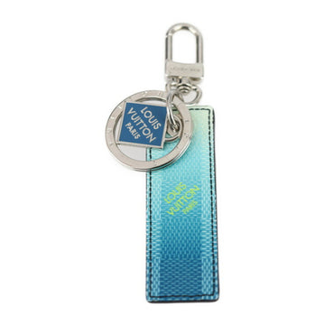 LOUIS VUITTON Portocre Damier Stripes Key Holder M00735 PVC Metal Blue Veil Silver Hardware Ring Bag Charm
