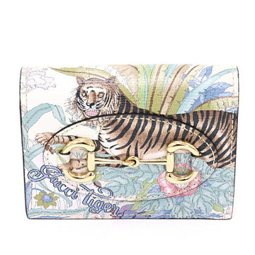 gucci tiger Gucci horsebit card case wallet with coin & bill compartment GG Supreme canvas 621887 multicolor white gold metal fittings