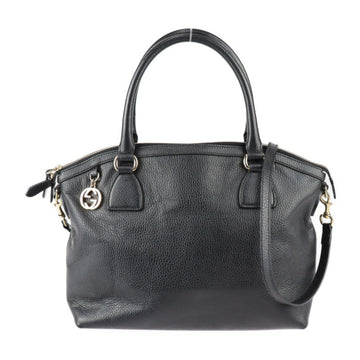 GUCCI Interlocking G Handbag 449651 Leather Black Gold Hardware 2WAY Tote Bag Shoulder
